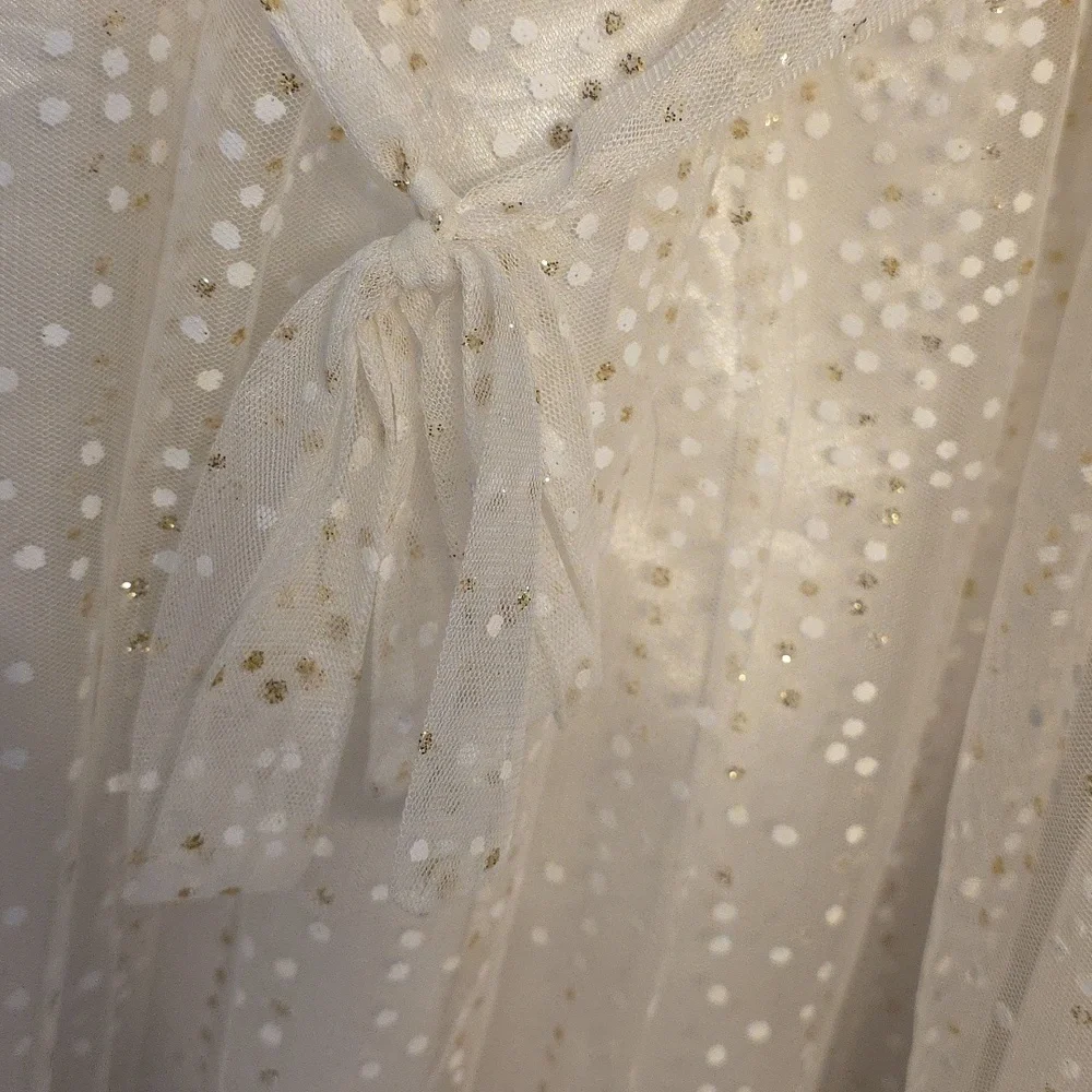 Jona Michelle Girls Cream/Gold Sequin Dress Christmas Ties Button Back Sz 12 EUC - Picture 8 of 11